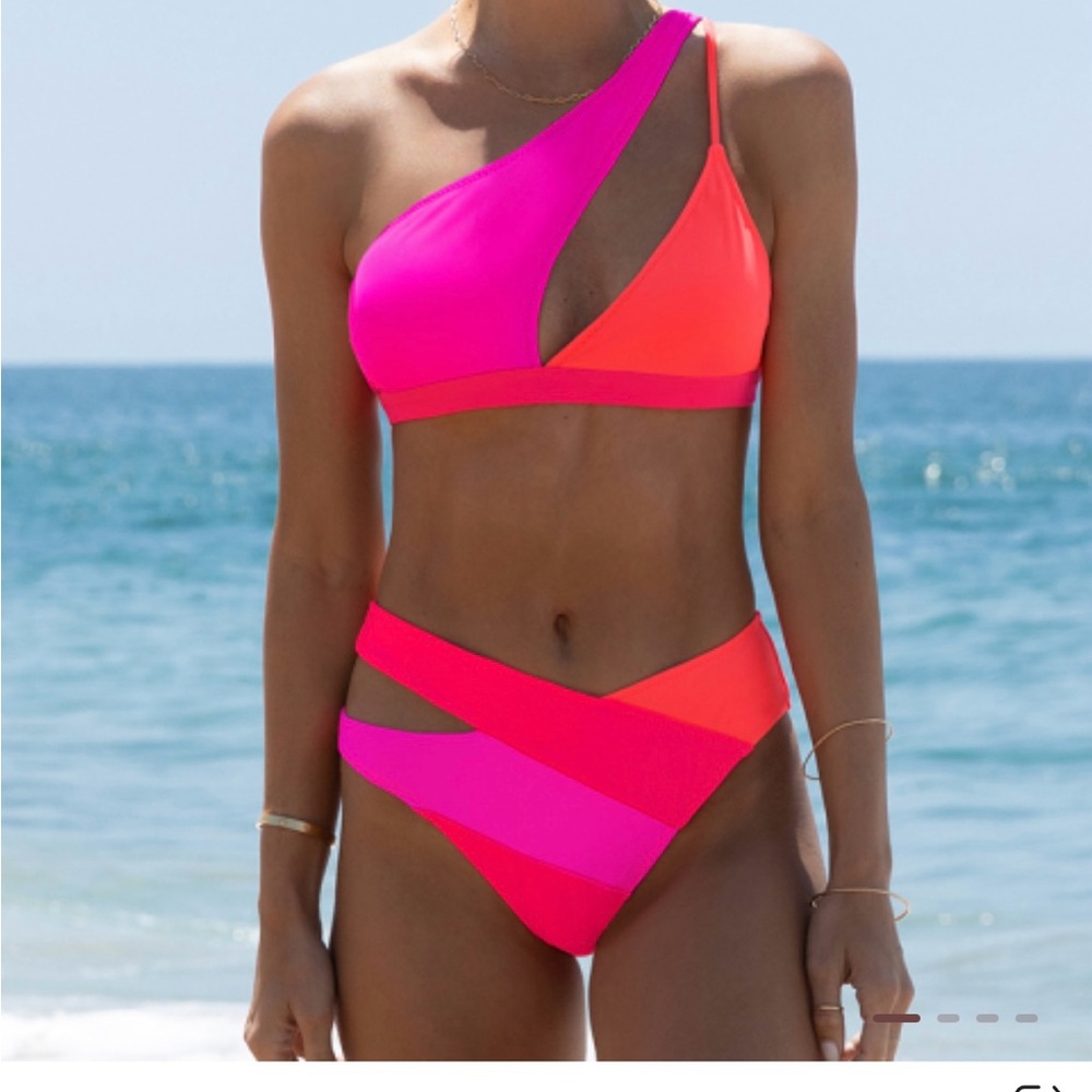 Women’s 2 piece swimsuit - bright pink and orange.